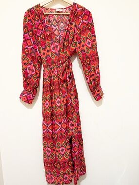 Dress Forum Pink Multi-Color Geometric Wrap Maxi Dress